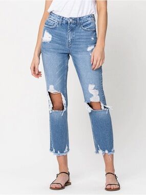 Flying Monkey Distressed Relaxed Straight Leg Cropped High Rise Jeans Size 24